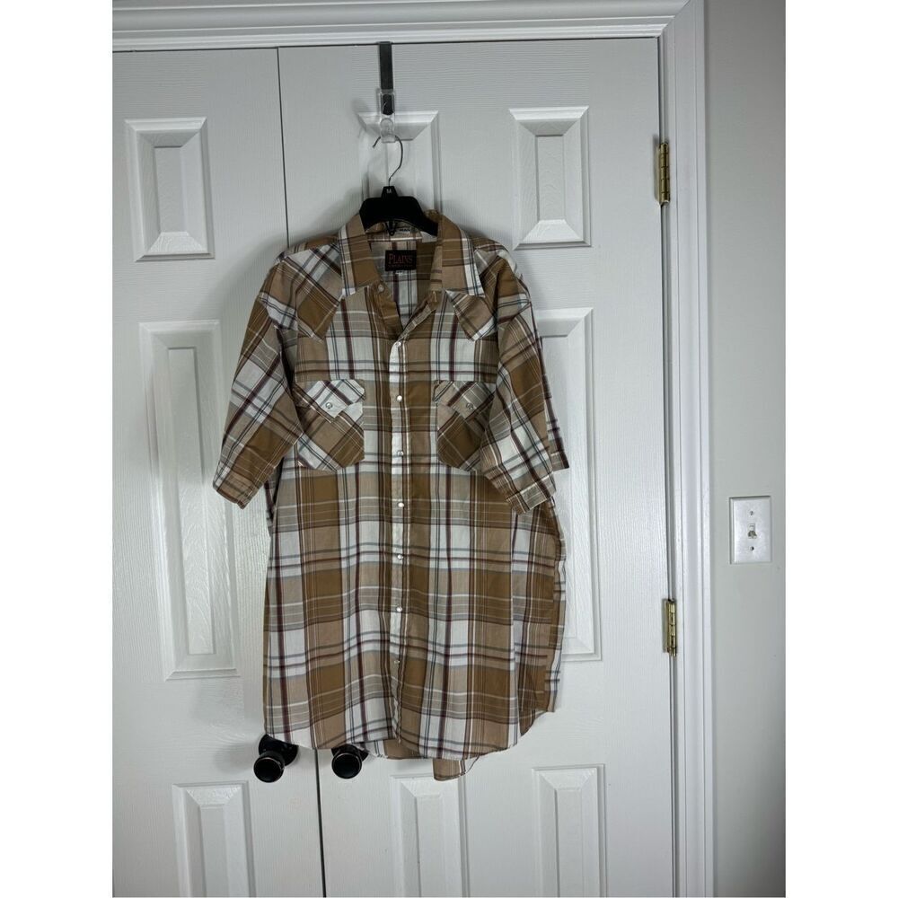 Plains Mens Vintage Plaid Pearl Snaps Shirt Size Large Tall